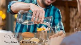  Presentation with water jug - Presentation design having food-leisure-and-people-concept background and a coral colored foreground
