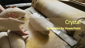  Presentation with dough - Presentation design consisting of food machine - closeup of baker preparing bread background and a tawny brown colored foreground