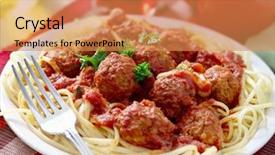 Presentation with meatball - PPT theme featuring food meatball - hearty spaghetti dinner background and a coral colored foreground