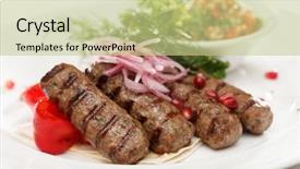  Presentation with kebab - PPT theme with food meatball - kebab with vegetables background and a mint green colored foreground