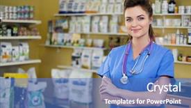  Presentation with clinic - Amazing PPT theme having food medicine - portrait of a confident veterinarian backdrop and a teal colored foreground