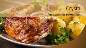  Presentation with chicken - PPT layouts with food menu - barbecued chicken leg with boiled background and a yellow colored foreground