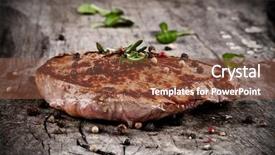  Presentation with beef steak bbq strip steak - Colorful PPT theme enhanced with food menu - delicious beef steak on wood backdrop and a tawny brown colored foreground