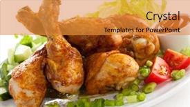  Presentation with grilled chicken - Colorful presentation enhanced with food menu - grilled chicken drumsticks and vegetables backdrop and a gold colored foreground