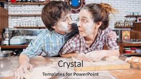  Presentation with human face set of faces - Colorful slides enhanced with food mess - amusing young couple with flour backdrop and a lemonade colored foreground