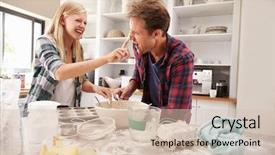  Presentation with daughter - PPT theme featuring food mess - father and daughter making background and a soft green colored foreground