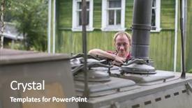  Presentation with military camera - PPT theme featuring food military - young man posing background and a  colored foreground