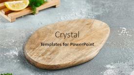  Presentation with food - PPT theme featuring food-mockup-empty-wooden-board background and a coral colored foreground