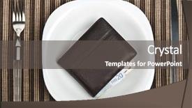  Presentation with e wallet - Slide deck having food money - wallet on plate with fork background and a  colored foreground