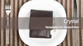  Presentation with e wallet - Slide deck with food money - wallet on plate with fork background and a  colored foreground