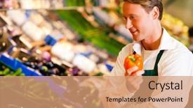  Presentation with monitoring - Slide deck featuring food monitoring - shop assistant in a supermarket background and a coral colored foreground