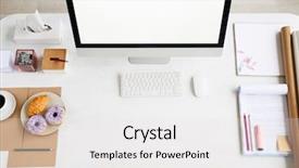  Presentation with computer network design - Presentation design having food monitoring - workplace of designer or manager background and a white colored foreground