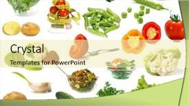  Presentation with food white - Cool new PPT theme with food montage - big collection of vegetables isolated backdrop and a blonde colored foreground