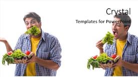 Presentation with fruits - PPT layouts with food montage - man with basket of fruits background and a white colored foreground