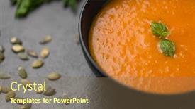  Presentation with culinary - PPT layouts enhanced with vegetable pumpkin cream soup background and a coral colored foreground