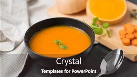  Presentation with culinary - Colorful slide set enhanced with vegetable pumpkin cream soup backdrop and a dark gray colored foreground