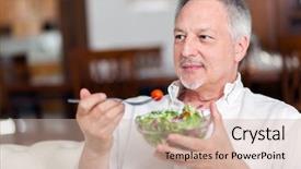 Presentation with old people - Colorful slide set enhanced with old people house - senior man eating a salad backdrop and a soft green colored foreground