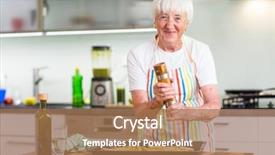  Presentation with modern color - Cool new PPT theme with senior woman grandmother cooking backdrop and a coral colored foreground
