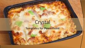 Presentation with food packaging - Audience pleasing slide deck consisting of food packaging - baked pasta ready meal backdrop and a yellow colored foreground