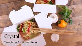  Presentation with chinese food - Cool new slide set with food packaging - chinese noodles in takeaway boxes backdrop and a coral colored foreground