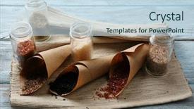  Presentation with salt food - PPT theme featuring food packaging - different sea salt close up background and a sky blue colored foreground