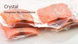  Presentation with frozen - PPT layouts with food packaging - frozen salmon fillets background and a lemonade colored foreground