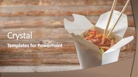  Presentation with take - Presentation design featuring food packaging - noodles with pork and vegetables background and a coral colored foreground