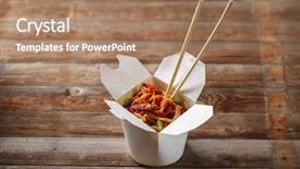  Presentation with take - Slide set with food packaging - noodles with pork and vegetables background and a coral colored foreground