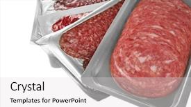  Presentation with food packaging - Cool new presentation theme with food packaging - packages with delicious sliced sausages backdrop and a light gray colored foreground