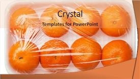  Presentation with food packaging - Colorful presentation theme enhanced with food packaging - tangerines in vacuum packing isolated backdrop and a yellow colored foreground