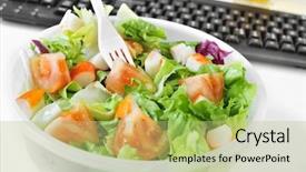  Presentation with plastic container - Amazing slide deck having food packinig - closeup of a salad backdrop and a mint green colored foreground