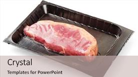  Presentation with new york - Colorful presentation theme enhanced with food packinig - new york steak in vacuum backdrop and a mint green colored foreground