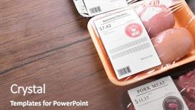  Presentation with meat food - PPT layouts with food packinig - packed pieces of chicken background and a violet colored foreground