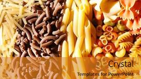  Presentation with pantry - Presentation design featuring food pantry - different types of pasta macro background and a gold colored foreground