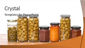  Presentation with dried tomato - Slides enhanced with food pantry - jars of olives pesto dried background and a white colored foreground