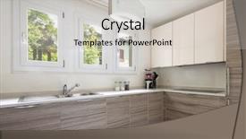  Presentation with food window - Presentation design consisting of food pantry - modern kitchen with wood background and a light gray colored foreground