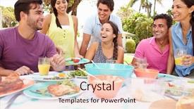  Presentation with home garden - Presentation theme having food party - group of friends celebrating enjoying background and a  colored foreground