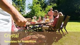  Presentation with food grill - Beautiful slides featuring food people and family time backdrop and a tawny brown colored foreground
