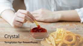  Presentation with fast food - Colorful slide deck enhanced with food people and unhealthy eating backdrop and a coral colored foreground