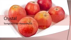  Presentation with fresh water splash green apple isolated white - Presentation theme with food polymers - heap fresh red apple background and a  colored foreground