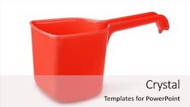 Presentation with plastic beads in water - Beautiful slides featuring food polymers - red plastic water dipper isolated backdrop and a  colored foreground