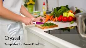  Presentation with food preparation - Beautiful PPT theme featuring food preparation in the kitchen backdrop and a light gray colored foreground