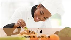  Presentation with chef - Audience pleasing slide deck consisting of food presentasion - beautiful african female chef garnishing backdrop and a yellow colored foreground