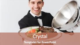  Presentation with waiter - Presentation design with food presentasion - close up of a happy background and a coral colored foreground