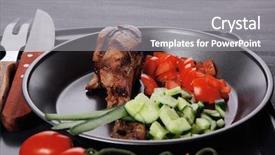  Presentation with hot metal - Theme having food presentasion - fresh hot grilled turkey drumstick background and a gray colored foreground