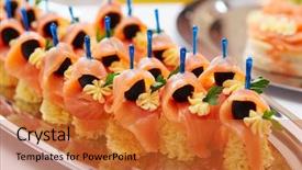  Presentation with salmon - Presentation theme featuring food presentasion - salmon canapes narrow focus background and a red colored foreground