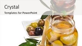  Presentation with food preservation - Amazing slide deck having food preservation - assorted pickled olives with spices backdrop and a white colored foreground