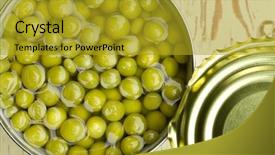  Presentation with food preservation - Presentation having food preservation - canned green peas in open background and a gold colored foreground