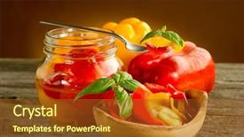  Presentation with food preservation - Colorful slide deck enhanced with food preservation - capsicum preserved on bowl backdrop and a tawny brown colored foreground