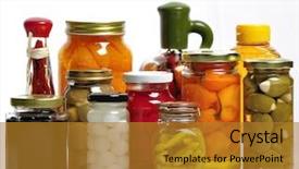  Presentation with food preservation - Amazing slide set having food preservation - glass jars of preserved fruits backdrop and a gold colored foreground
